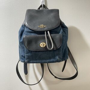 Coach Leather Denim Charlie Mini Backpack Turn Knob F24598